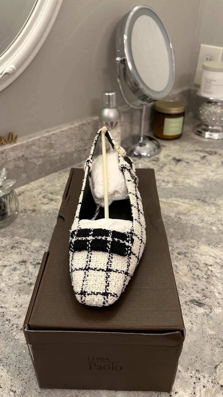 Linea Paolo Caris-L Slingback Shoes Size 9 M White Black Tweed Textile